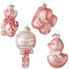 Baby Girl First Christmas 2014 Bear Booties Rattle Duck Glass Ornaments Set of 4