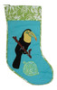 Black Toucan Bird on Teal Blue Tropical Holiday Christmas Stocking 20 Inches