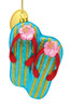 Blue Flip Flops with Pink Hibiscus Blown Glass Christmas Holiday Ornament