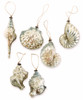 Shell Shaped and Filled Glass Christmas Holiday Ornaments 7 to 5 Inch Set of 4