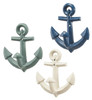 Blue Green and White Ship Anchors Wall Hooks Set of 3 Painted Cast Iron