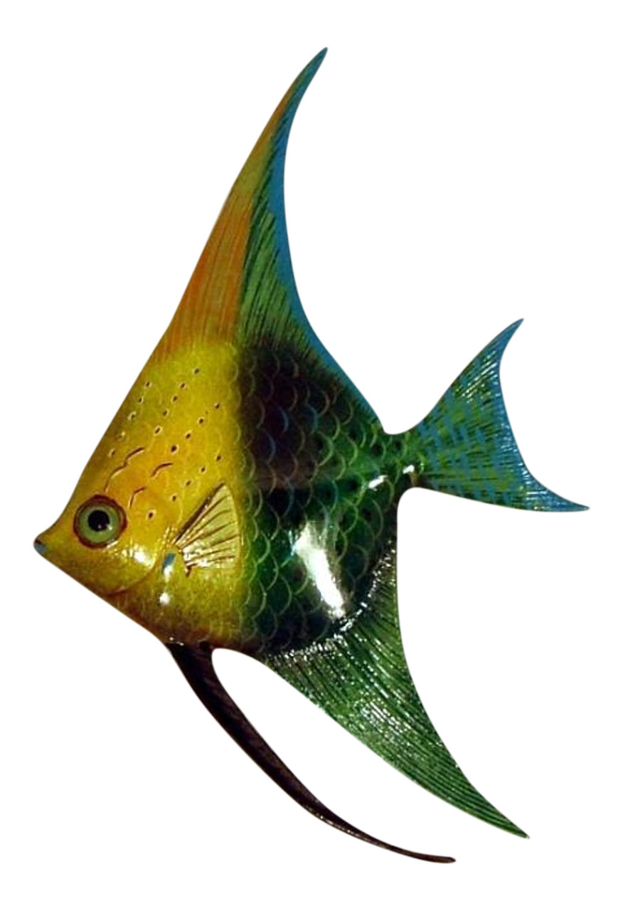 Tropical Bright Yellow Striped Angel Fish Hanger Wall Decor 