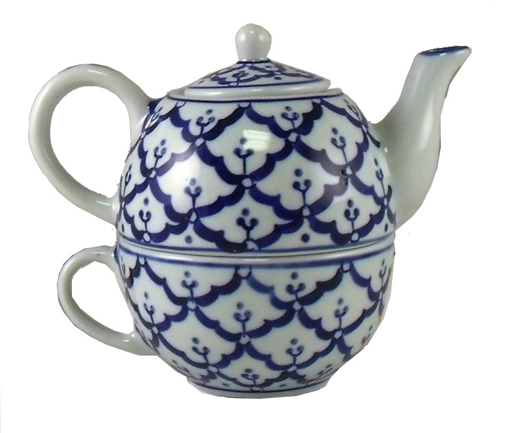 Porcelain Blue and White Tea For One Teapot and Teacup Mary B Decorative Art