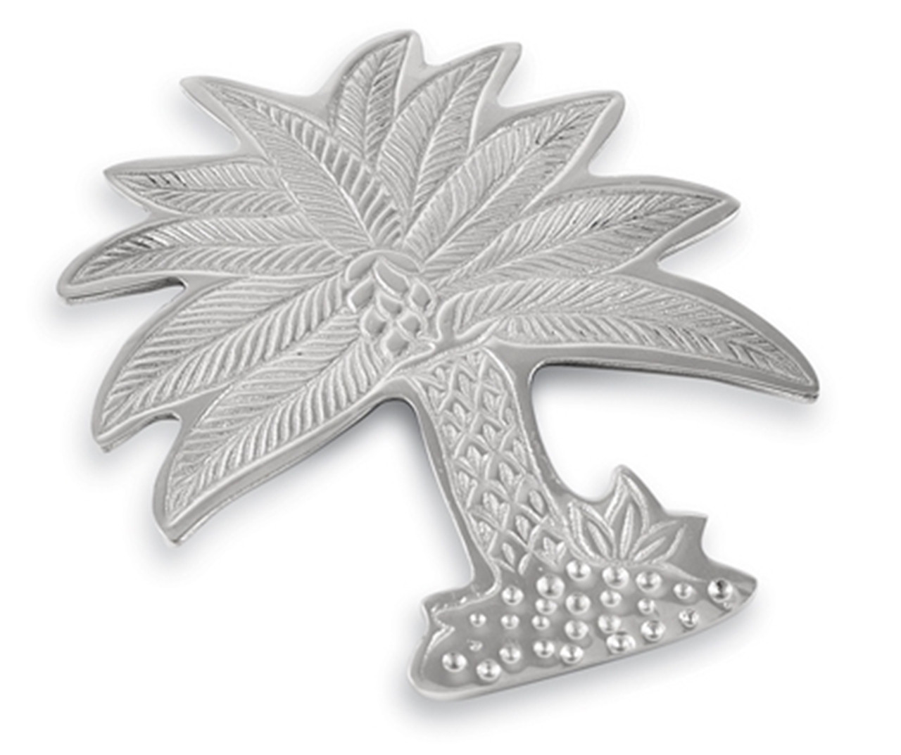 Palm Tree Kitchen Dining Trivet Polished Aluminum 9.5 Inches Mary B