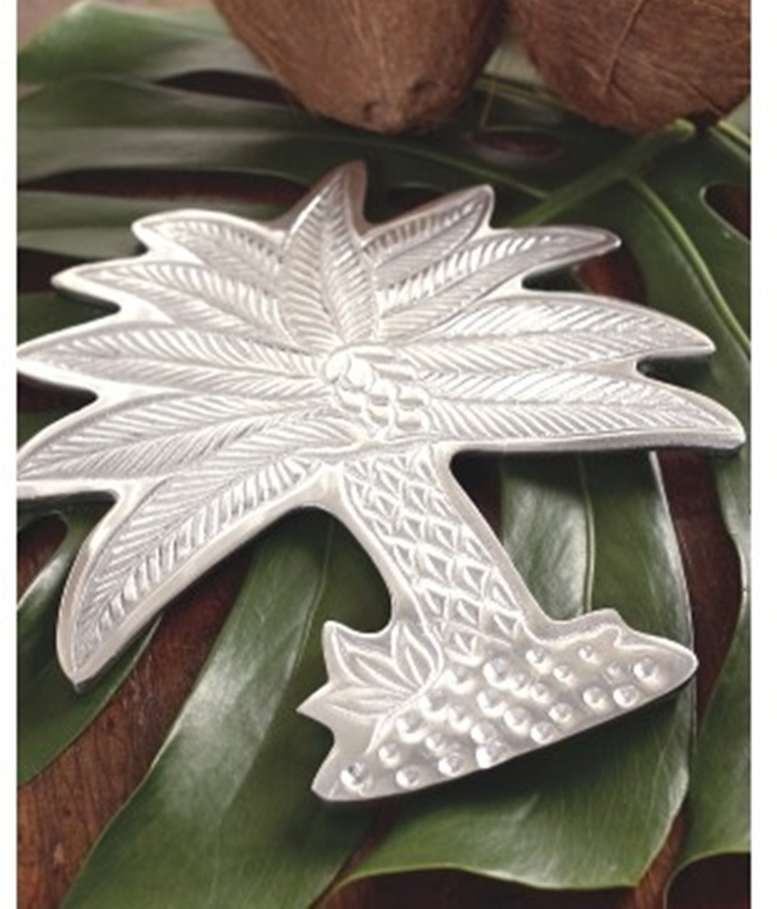 Palm Tree Kitchen Dining Trivet Polished Aluminum 9.5 Inches Mary B