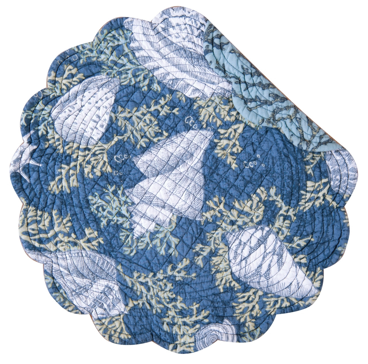 Cape Coral Round Scalloped Edge Reversible Placemats Kitchen Dining Set