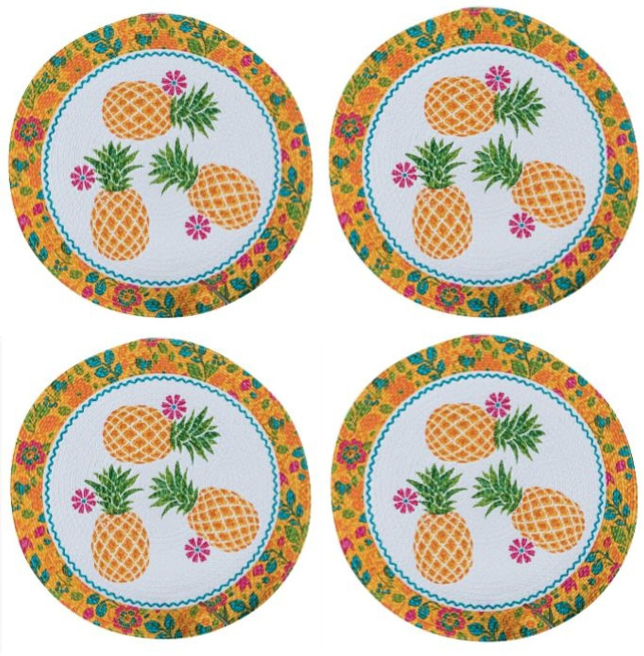 Round Yellow Pineapples Braided Placemats Set of 4 Kitchen or Dining