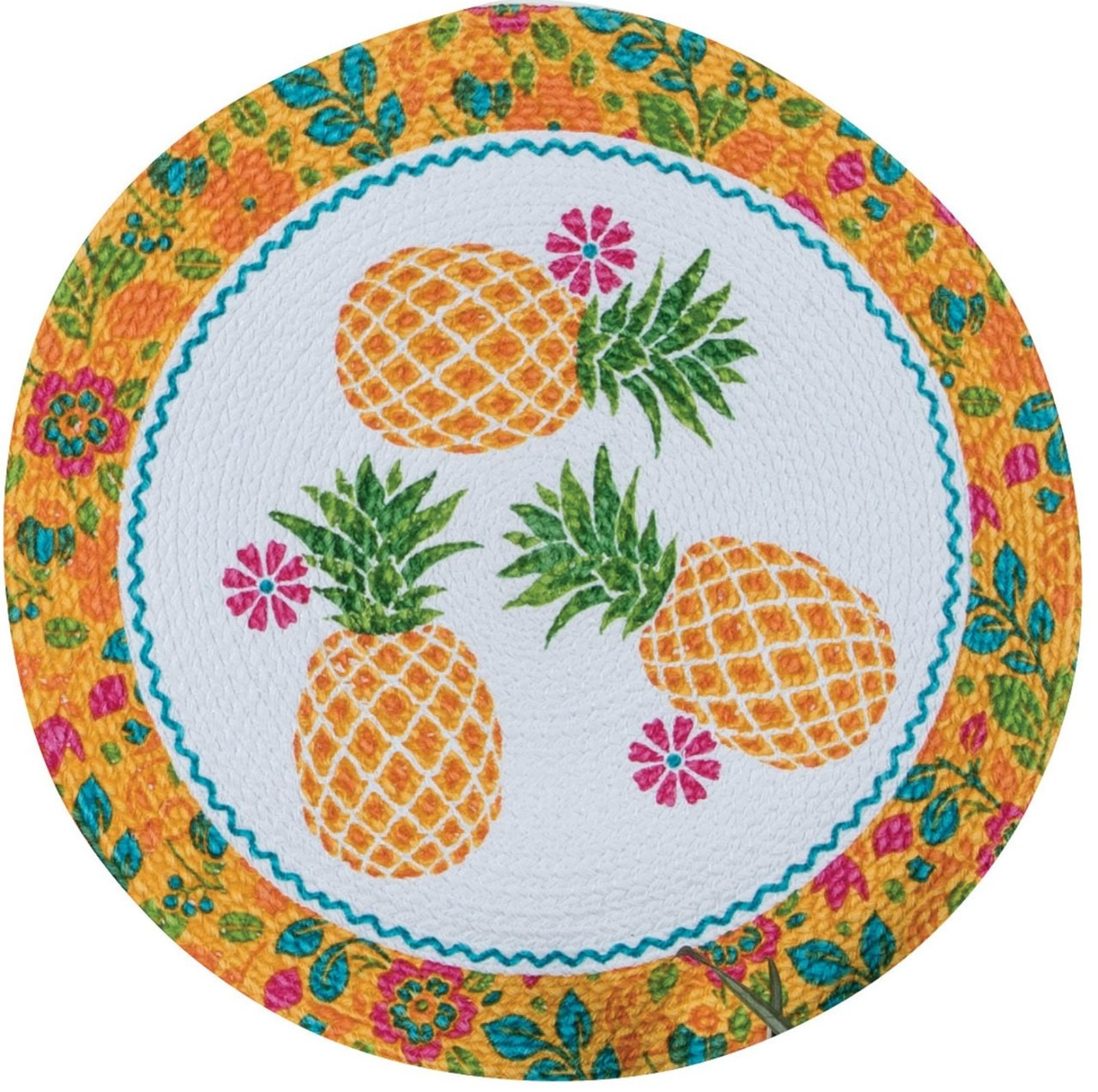 Round Yellow Pineapples Braided Placemats Set of 4 Kitchen or Dining