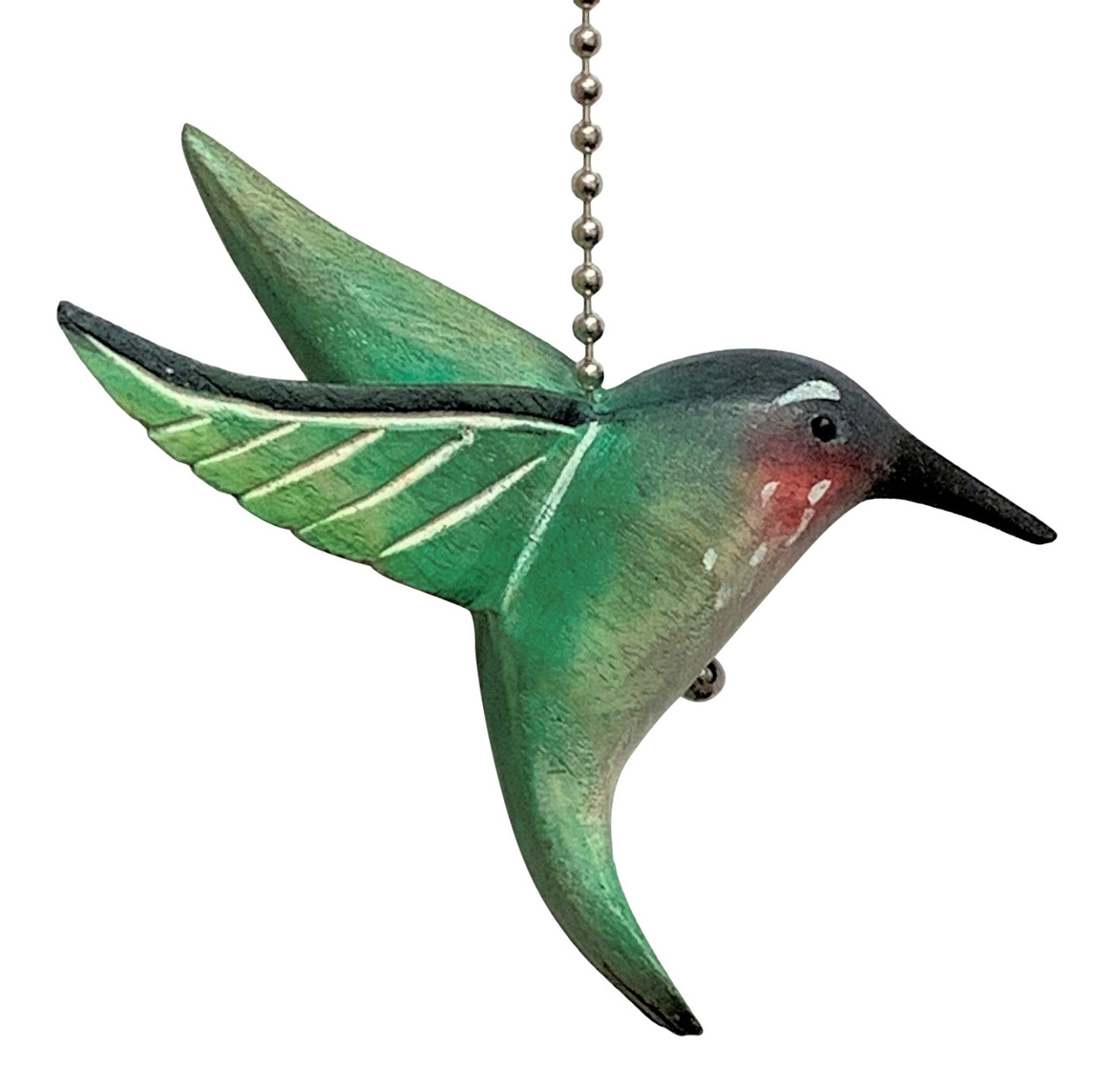 Green Hummingbird Ceiling Fan Pull Three Dimensional Painted Wood 4
