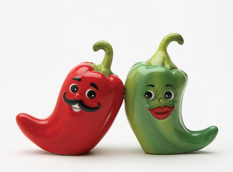 Festive Hot Chili Peppers Salt and Pepper Shakers Ceramic