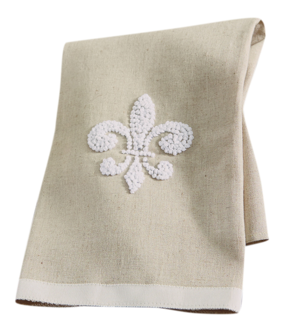 French Fleur de Lis Embroidered White Hand Towel