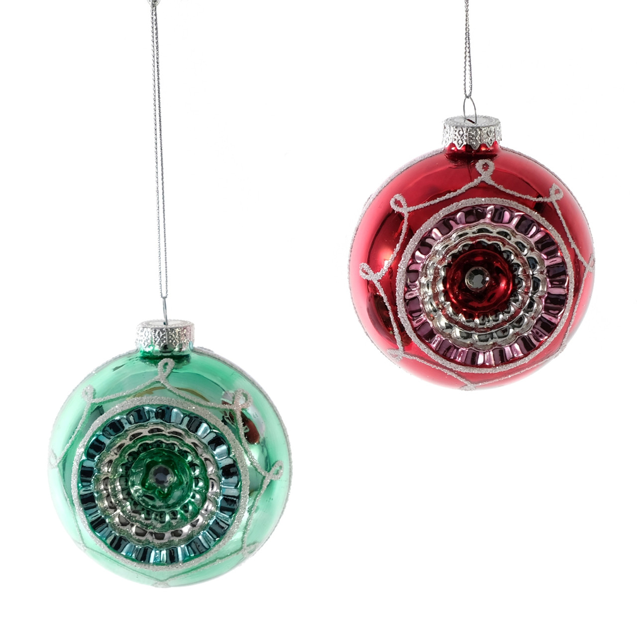 Katherine's Retro Inspired Reflector Christmas Holiday Ornaments Set of 2 Glass Mary B