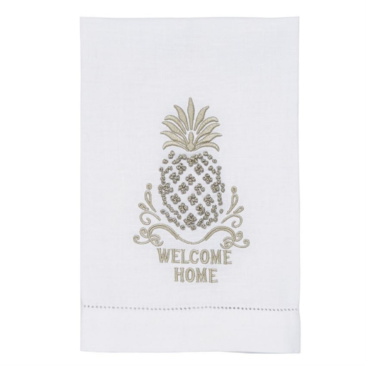 Mud Pie Welcome Home Pineapple French Knot Linen Guest Towel