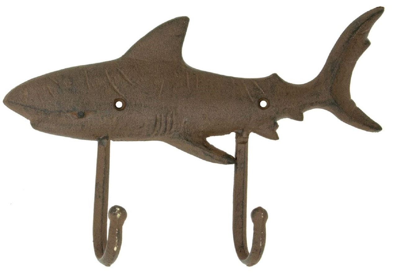 Shark Double Wall Hook Cast Iron Antiqued Brown - Mary B Decorative Art