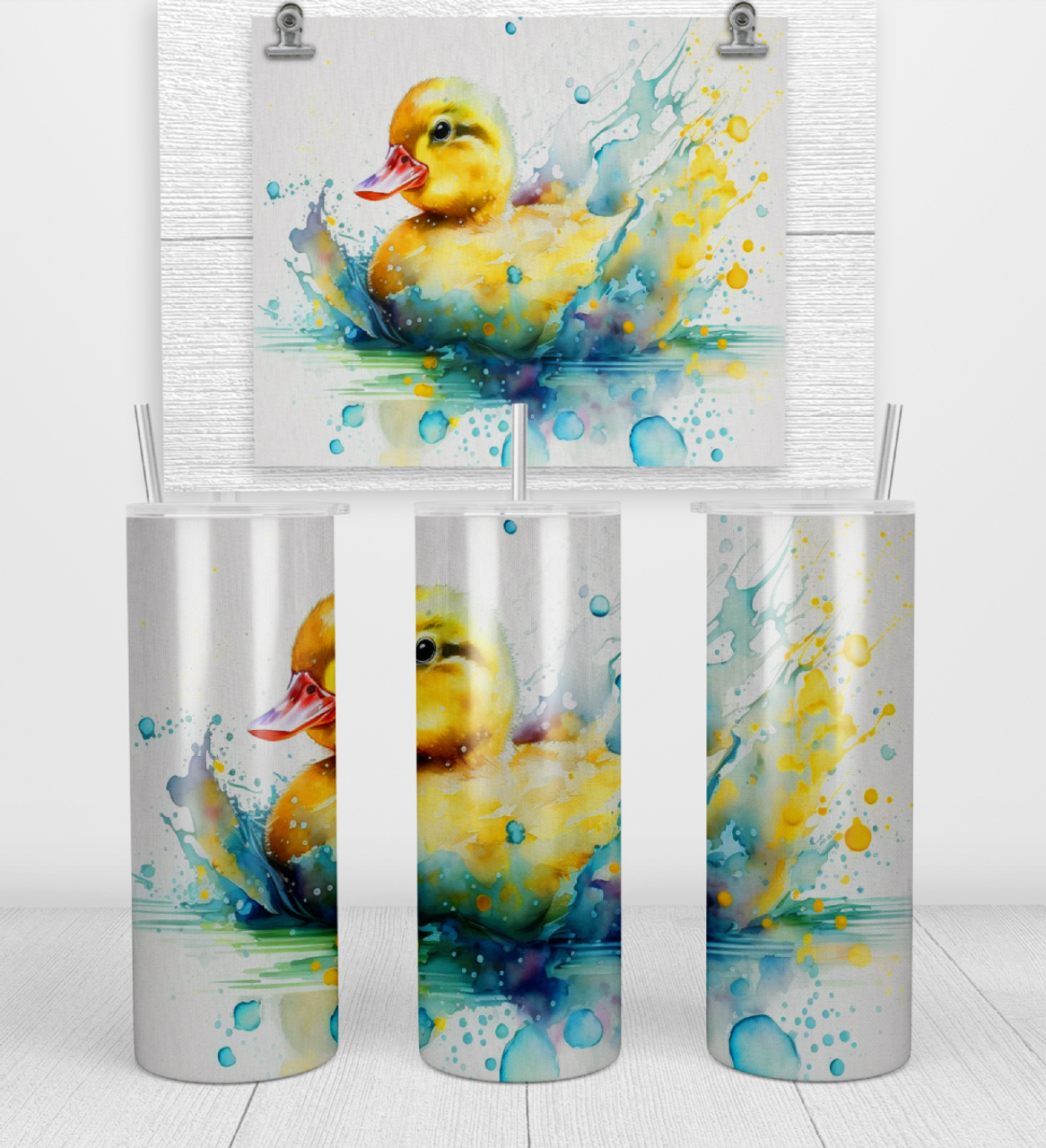 Happy Yellow Duck Duckie 20 Oz Skinny Metal Tumbler w/Lid and Straw - Mary  B Decorative Art