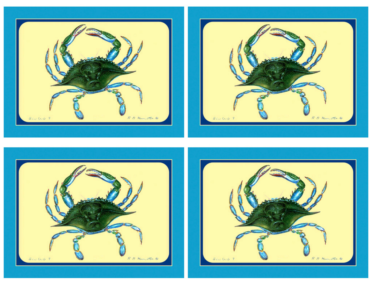 Coastal Maryland Blue Crab Dining Table Placemats Set of 4 Mary B
