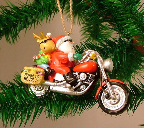 Santa and Rudolph Riding Motorcycle Hog Chopper Christmas Ornament ...