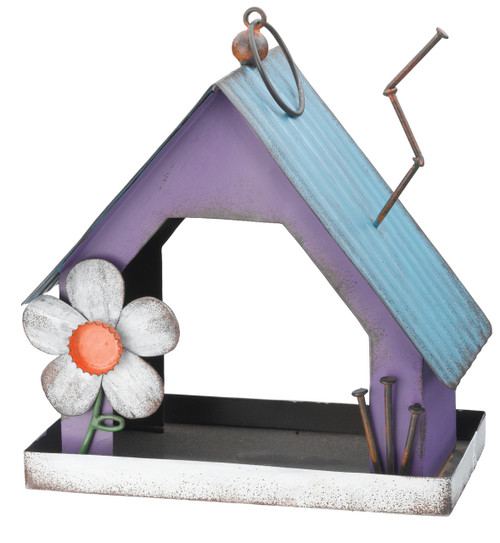 Corrugated Metal Purple House Shaped Bird Feeder 9 75 Inch Garden