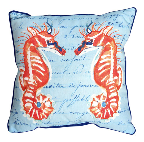 Coral Seahorses on Blue 18 Inch Large Indoor Outdoor Pillow Betsy Drake ...