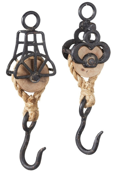 Pulleys Single Hooks Wall Decor Set Of 2 Metal And Rope