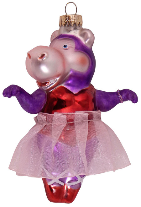 Christmas By Krebs Dancing Hippo in Pink Dress Holiday Ornament Glass
