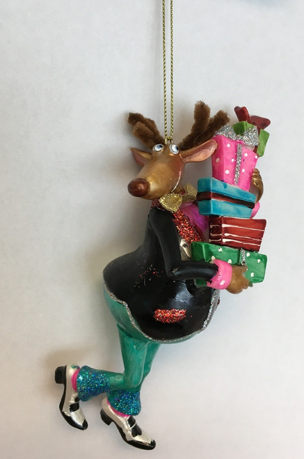 December Diamonds Mr Reindeer Shopping for Gifts Holiday Ornament Glass