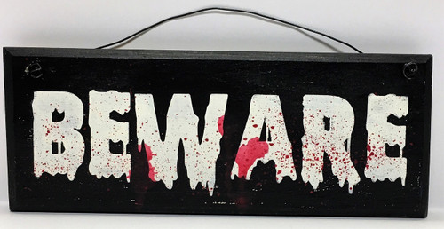 Beware Halloween Scary Fun Door Hanger Sign 9 Inches Hand Painted