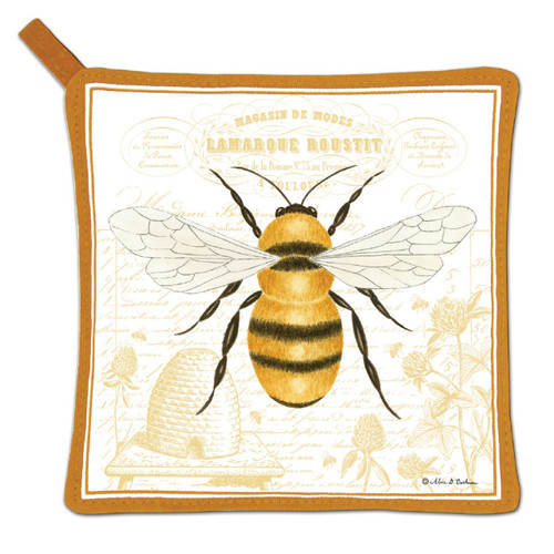 Alice's Cottage Honey Bee on Botanical Print Kitchen Potholder