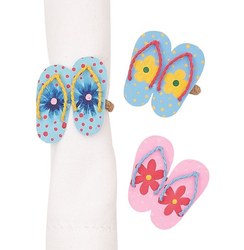 Pink Blue and Polka Dot Tropical Flip Flop Shaped Napkin Rings Set of 3