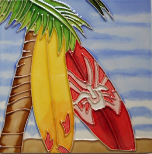 Brilliant Red and Yellow Surfboards 6X6 Inch Ceramic Tile