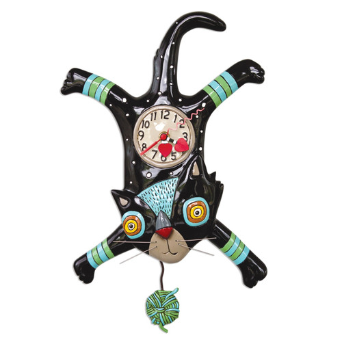 Allen Designs Craft Attack Kitty Cat Pendulum Wall Clock Battery Operated