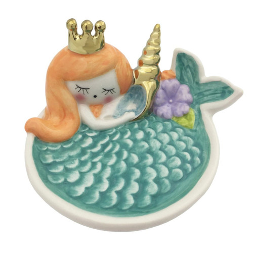 Petite and Pretty Teal Mermaid Trinket Dish or Ring Dish Ceramic