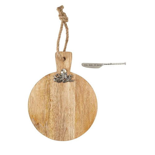 Mud Pie Octopus Cheese Board and Spreader Set Mango Wood