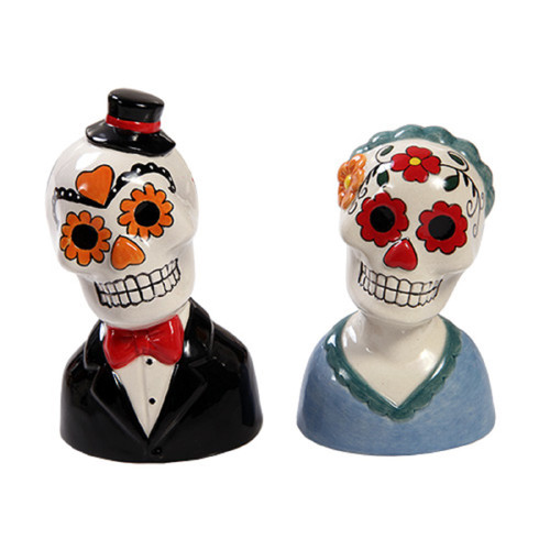 Day of the Dead Couple Man and Woman Ceramic Salt and Pepper Shakers