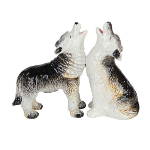 Howling Wolves Salt and Pepper Shakers Magnetic Ceramic