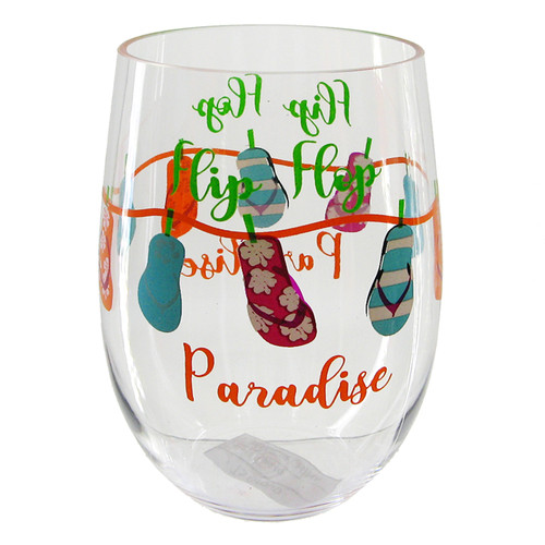 Flip Flop Paradise Stemless Wine Glass 20 Ounces Acrylic