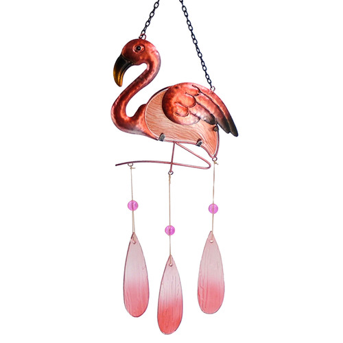 Pink Flamingo Hanging Dangler Figurine 26 Inches Metal and Glass