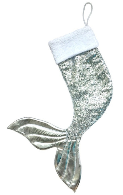 Midwest CBK Silver Sequined Mermaid Tail Christmas Holiday Stocking