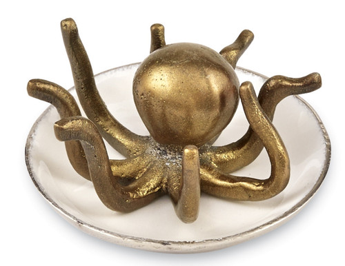 Mud Pie Golden Octopus Ring Holder Tray Trinket Dish Enameled Aluminum