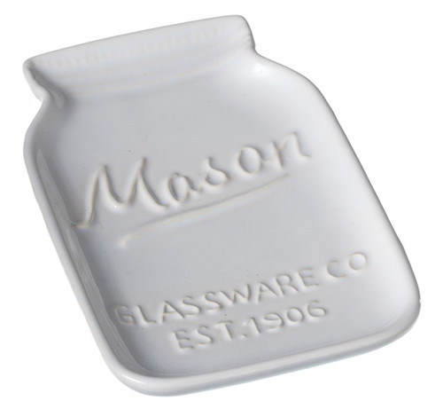 Midwest CBK White Mason Jar Shaped Spoon Rest Embossed Tidbit Trinket Dish