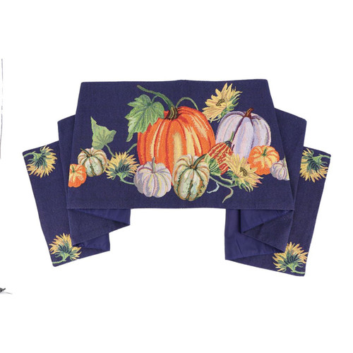 Fall Harvest on Blue Kitchen or Dining Room Table Runner 72 Inches