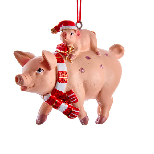 Mama Pig and Baby Piglett Christmas Holiday Ornament Resin 3.5 Inches