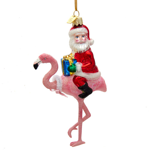 Noble Gems Santa Riding Flamingo Christmas Holiday Ornament 5.75 Inches