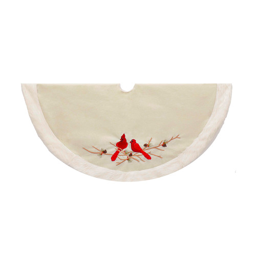 Red Songbird Cardinals on White Christmas Holiday Tree Skirt 48 Inches