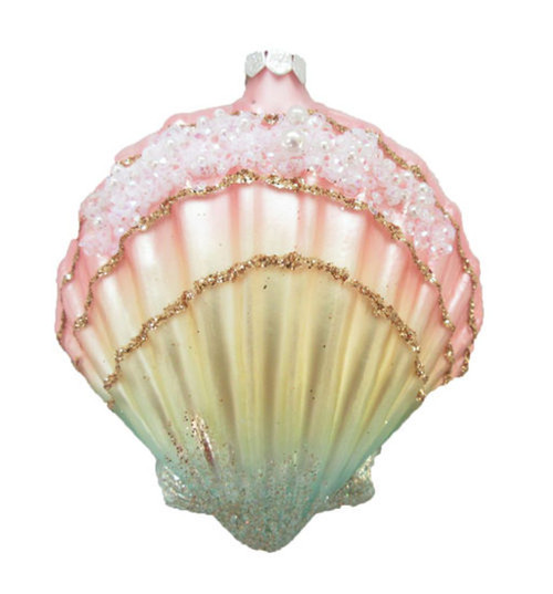 Scallop Seashell Christmas Holiday Ornament Glass