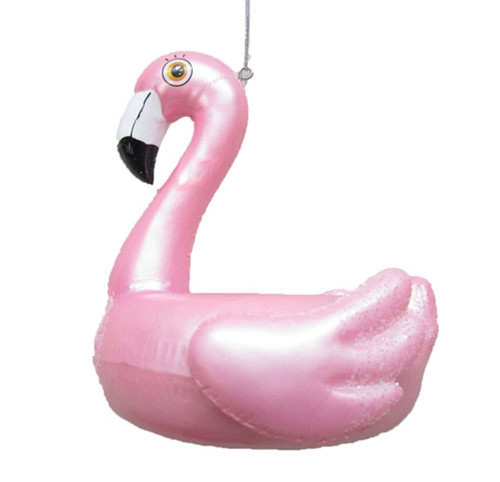 Pink Flamingo Pool Float Christmas Holiday Ornament Glass