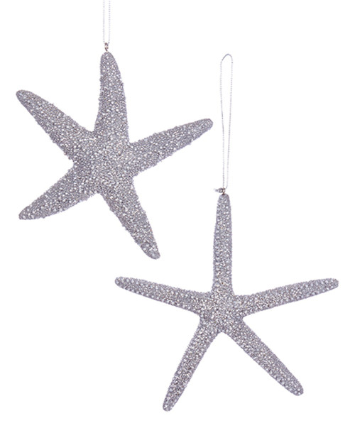 Kurt Adler Silver Glittered Starfish Holiday Ornaments Set of 2
