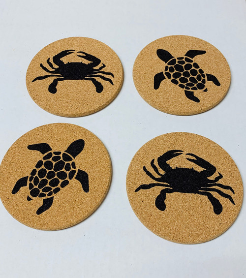 Crabs and Sea Turtles Cork Drink Coasters Set of 4
