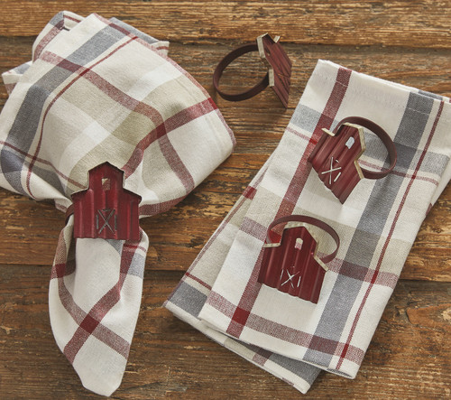 Red Barn Shaped Metal Napkin Rings Set of 4 Kitchen or Dining Room