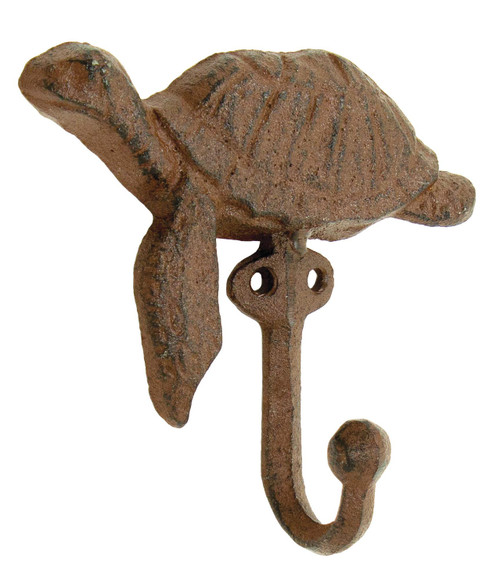 Sea Turtle Single Wall Hook Cast Iron Antiqued Brown